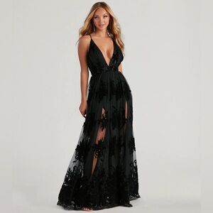 Morgan Formal Flocked Velvet Dress